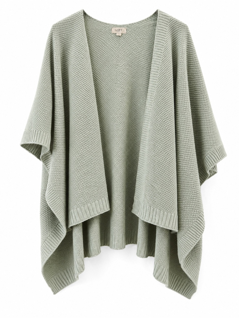 LOFT Sage Green Textured Knit Poncho Sweater | One Size